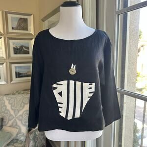 Vintage Joy Burton My Tribe 100% Linen Black Tunic Blouse Lagenlook Size S